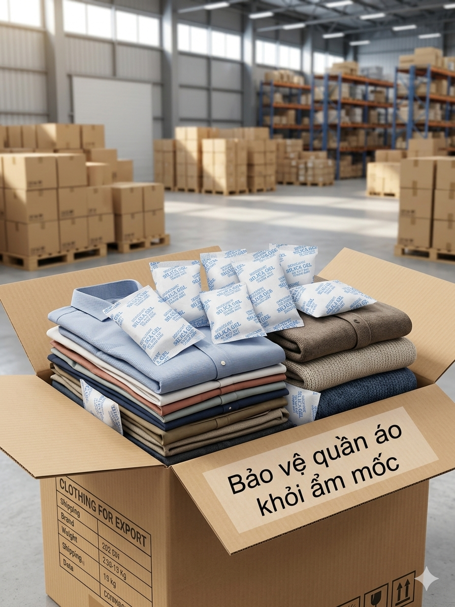 ứng dụng gói hút ẩm trong may mặc