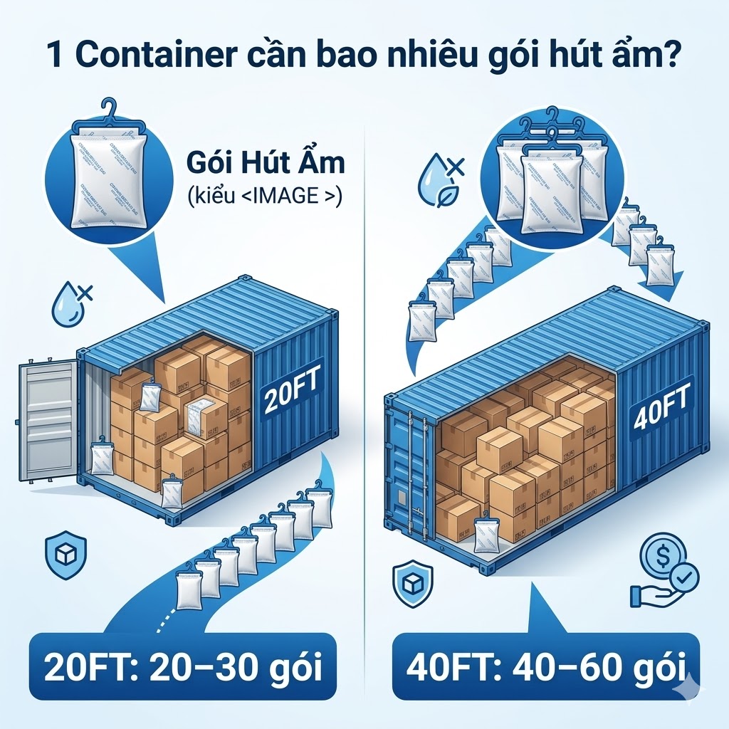 1 container cần bao nhiêu gói hút ẩm