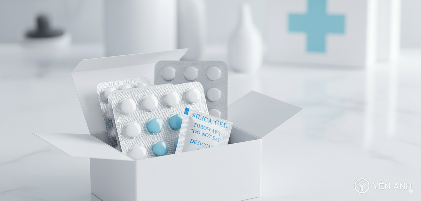 Túi hút ẩm Yến Anh trong hộp thuốc